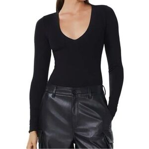 AFRM Black V-Neck Thong Bodysuit